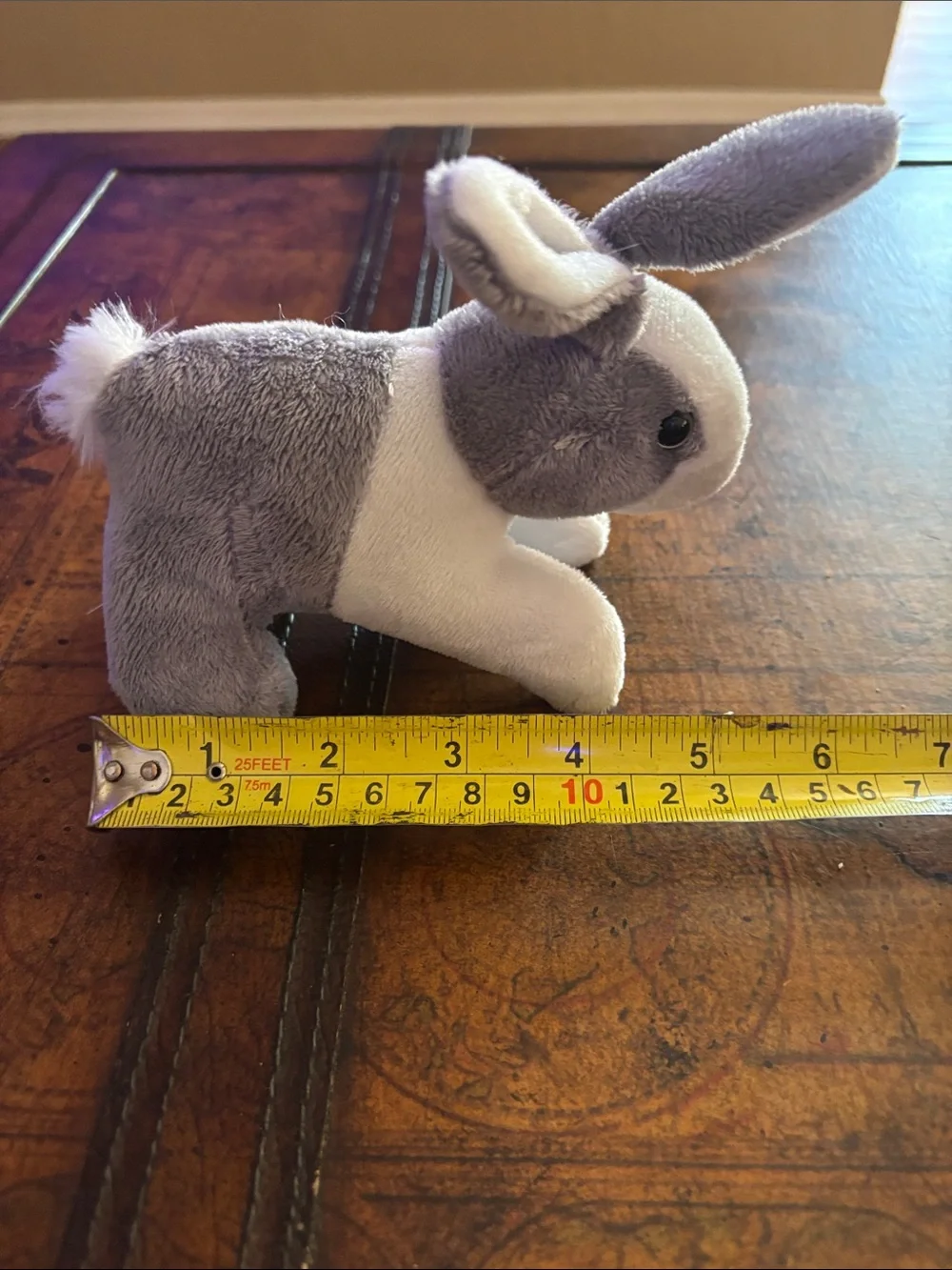 Plush Grey and White Bunny Stuffed Animal.